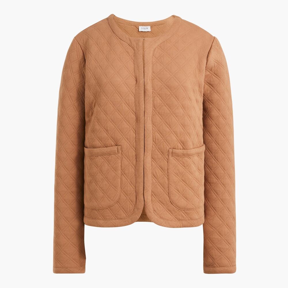 NWT J.Crew Quilted Jacket Tan Classic Cotton Top Patch Pockets Size L Preppy